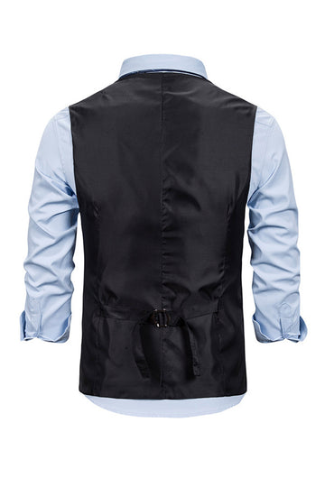 V Neck Single Breasted Men's Grey Casual Vest